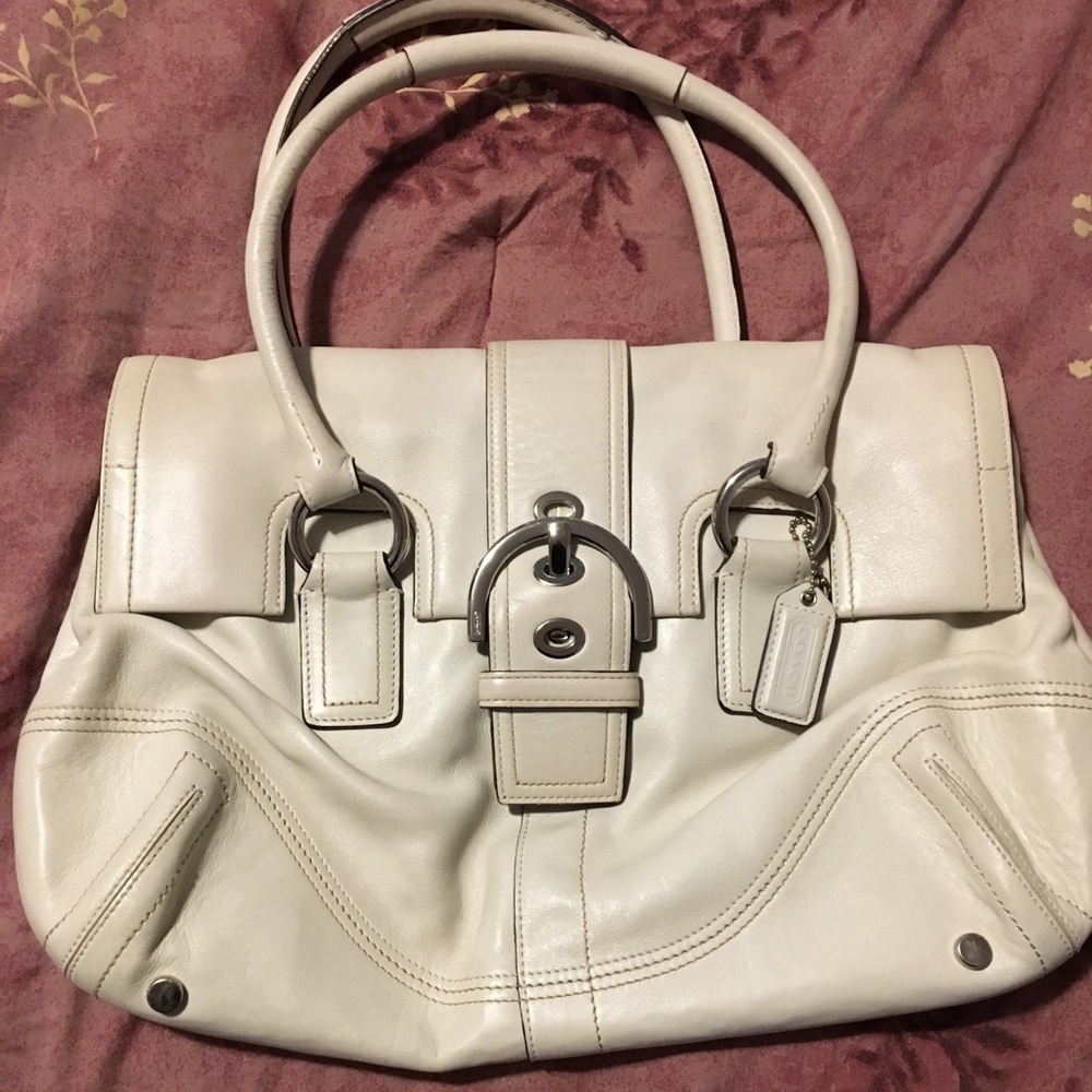 Winter white leather coach bag